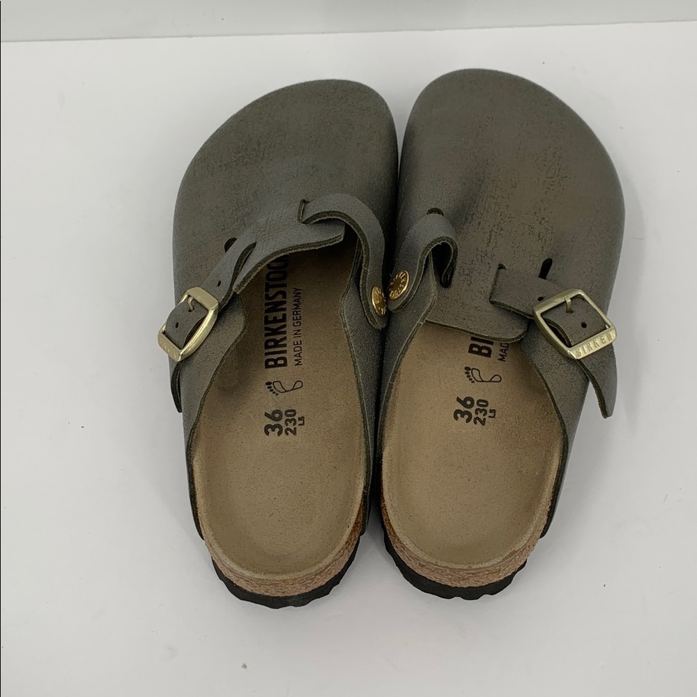 Birkenstock Boston clog shoe slide comfort washed gold metallic leather new 36 5 - Picture 4 of 8